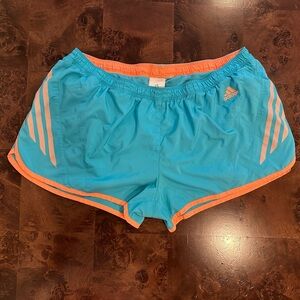 🩵 Adidas Three-Stripe Women’s Athletic Shorts in Electric Blue & Orange Size L